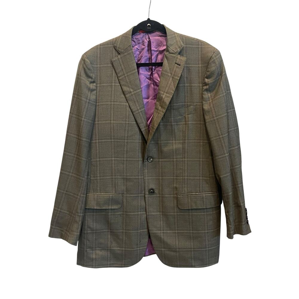 ISAIA Size 52 Green Yellow Plaid Wool Single Breasted Sport Coat